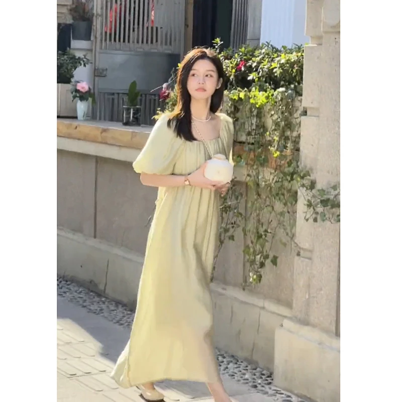 春天仙女裙气质法式长裙显瘦时尚泡泡袖温柔夏季连衣裙宽松中长裙