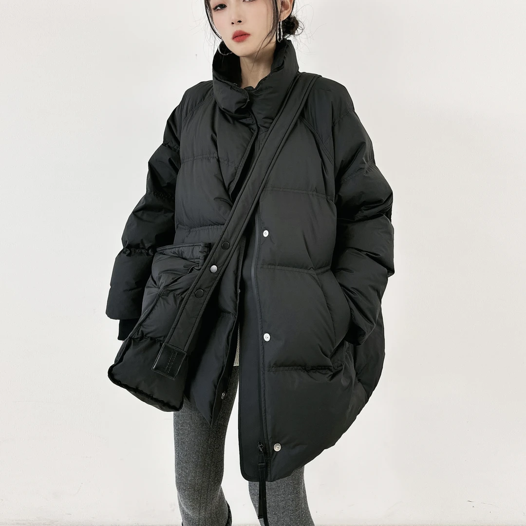 2025新款高级感中长款配包包90白鹅绒羽绒服女冬季立领加厚面包服