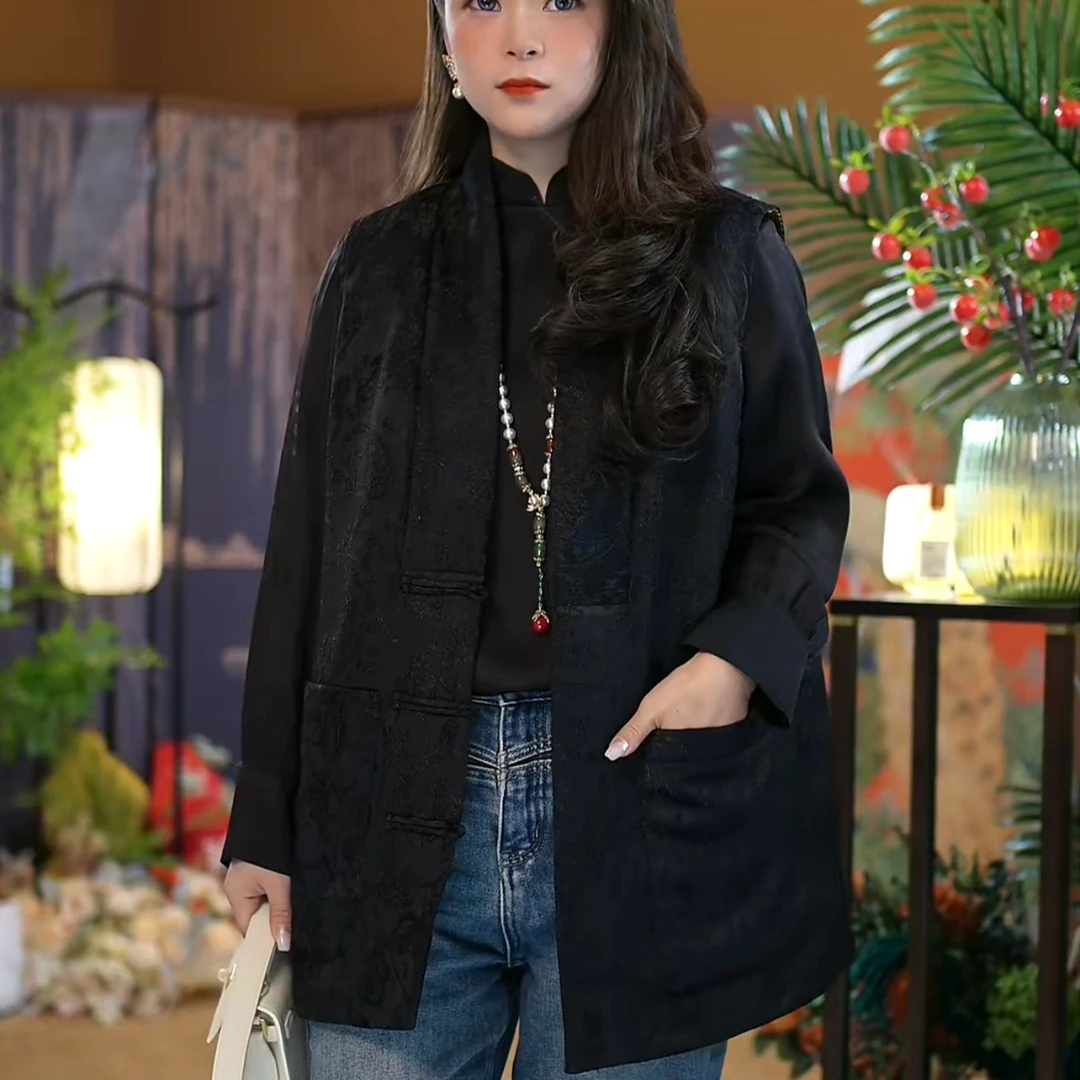 【苏唐韵】中长款蚕丝袄马甲 真丝保暖百搭显瘦大气款