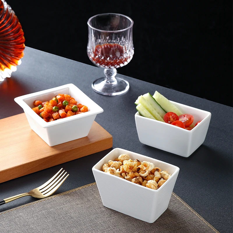 陶瓷餐具长方盅 KTV小吃碗餐厅糖水汤碗子蘸碟干果碟立方调料深碟
