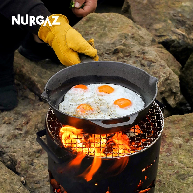 炉客NURGAZ户外一体便携煎锅不粘锅小炒锅平底锅铸铁锅露营野炊