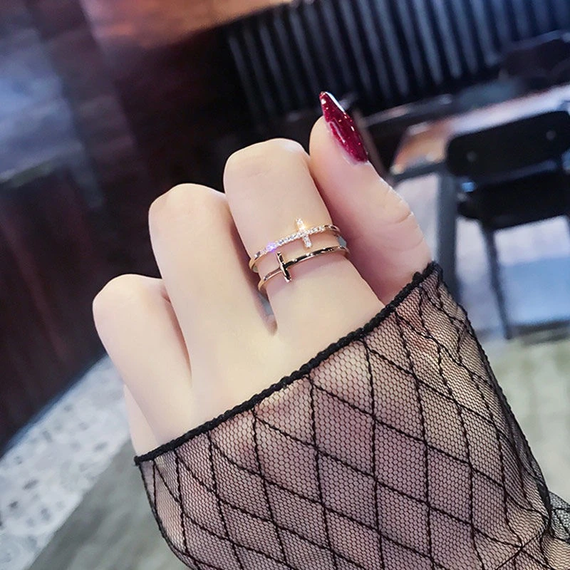 2024新款韩版十字戒指女小众冷淡风高级轻奢开口可调节指环