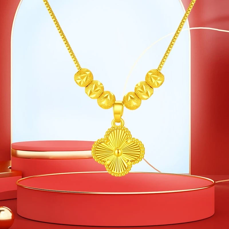 OULLEN 钛钢项链 小众百搭四叶草项链不掉色轻奢高级六福转运坠链