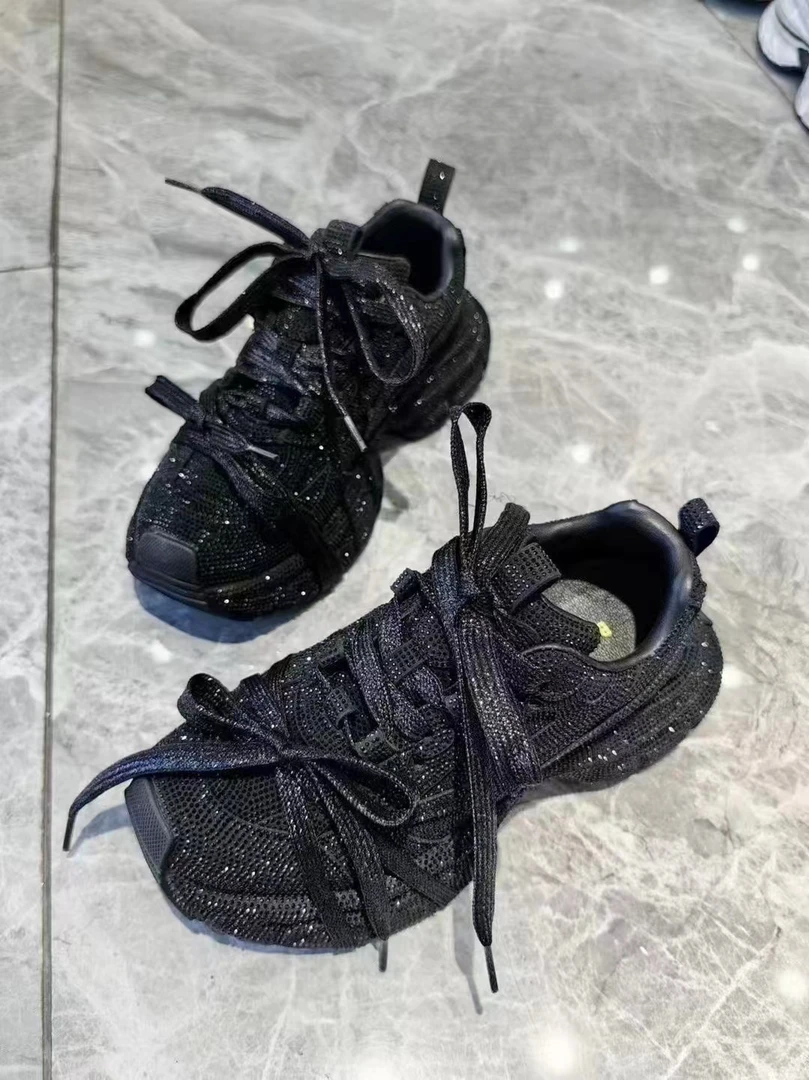 老爹鞋女ins超火水钻满钻绑带休闲鞋老爹鞋小众设计帅气女鞋