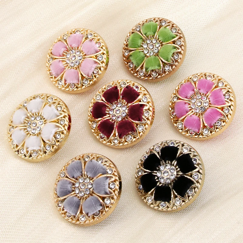 小香风外套西装金属镶钻钮扣穿丝绒带金色花朵扣子高级时尚装饰扣