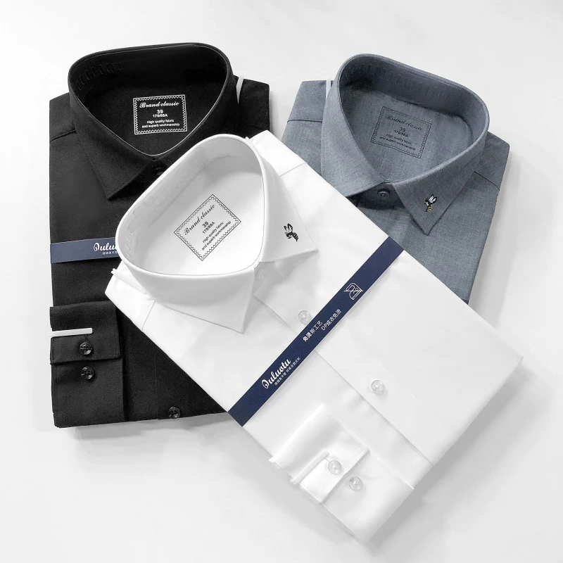 领子有小蜜蜂长袖短袖男士衬衫商务休闲正装纯色职业装抗皱衬衫