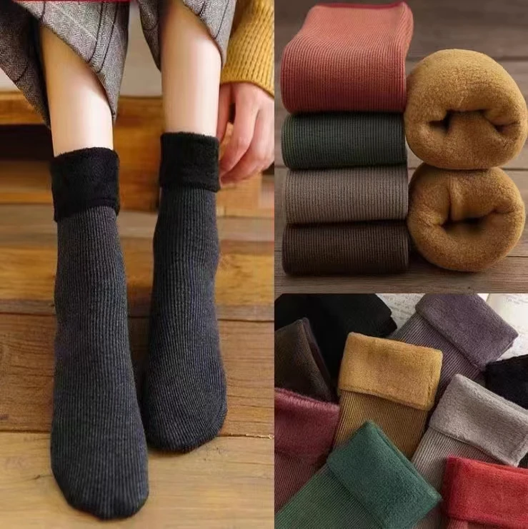 10防滑袜子女中筒袜秋冬季防滑加厚保暖地板袜日系纯色防寒长筒袜
