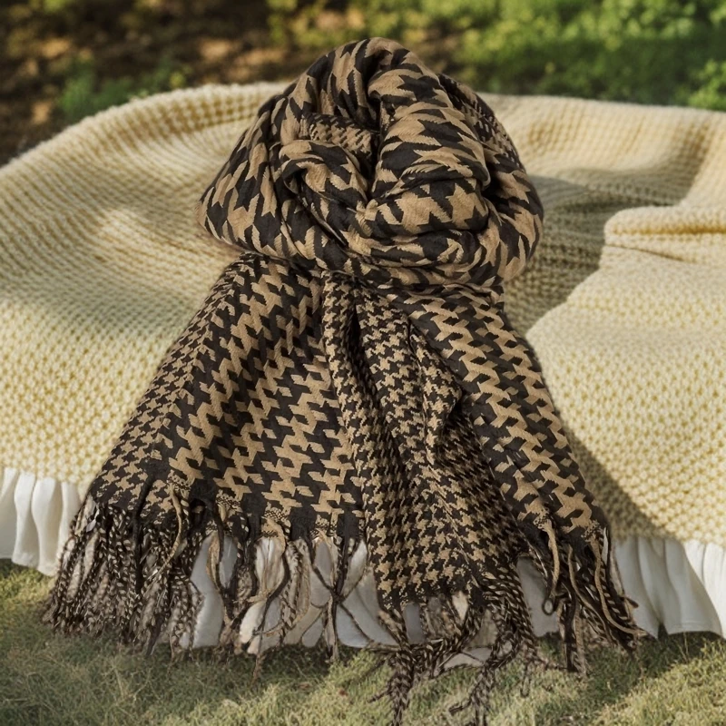 WJ009 羊毛围巾  黄色千鸟格百搭款羊毛围巾H219202074