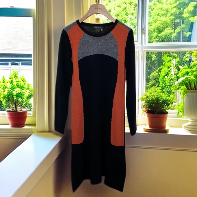RD105 圆领撞色羊绒针织连衣裙 CL15283