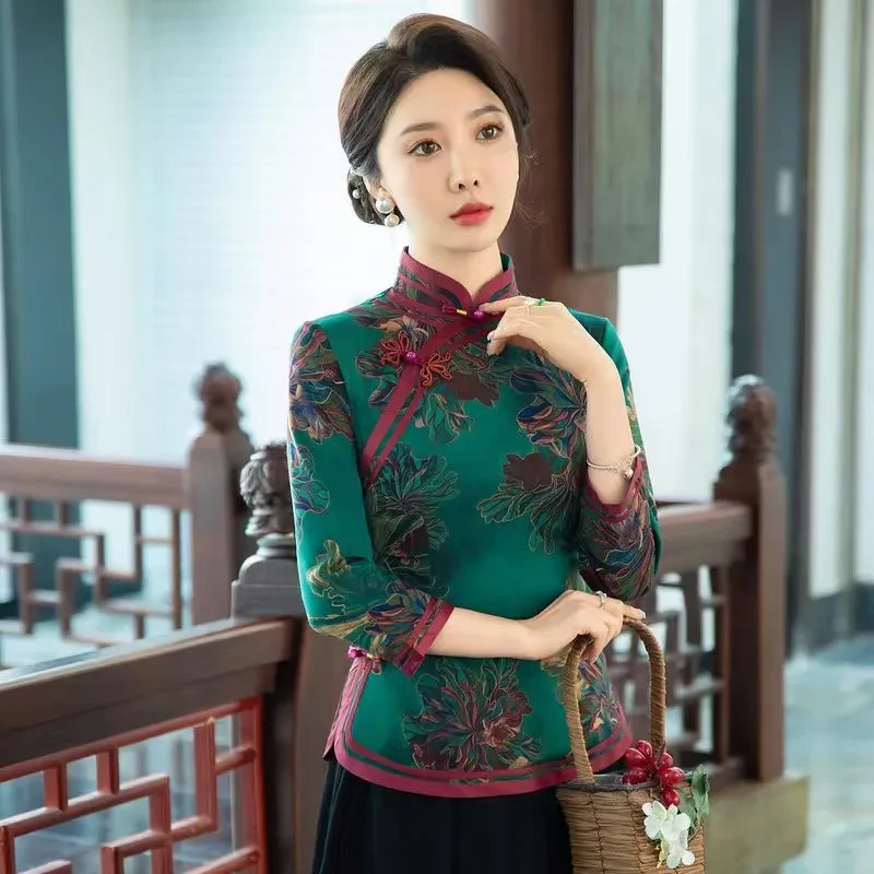 099-755春夏优雅长袖显瘦改良旗袍小上衣（单件上衣）