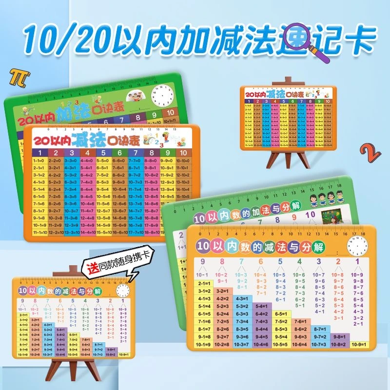 加减法口诀表20以内加减法口算卡小学生20以内10以内分解卡片