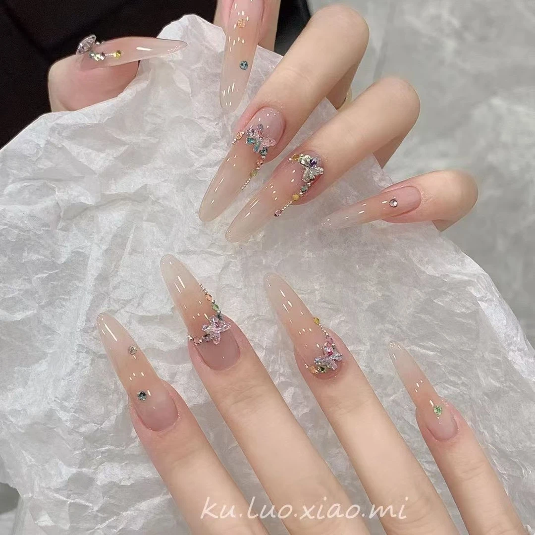 冰透手工蝴蝶夏天用品专用超短纯2025美甲美甲新款穿戴甲高级感