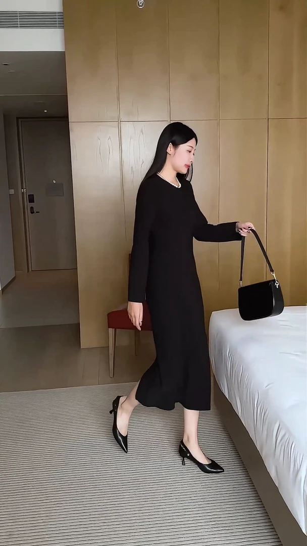 【连衣裙】XINXIN女装秋冬圆领轻奢百搭优雅气质设计师连衣裙66666