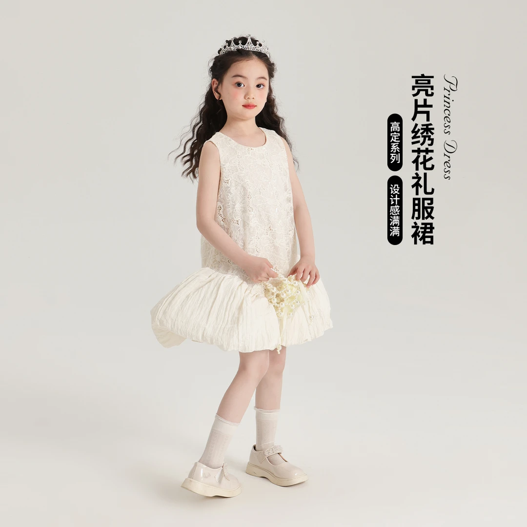 布丁哈鲁【大女主】2024夏季新款女童气质绣花礼服连衣裙G42DA359