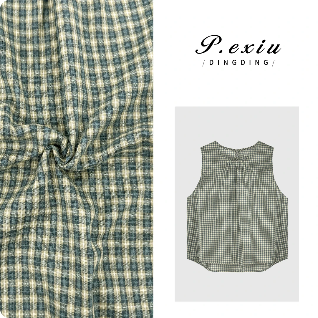 PanYiXiu/潘依绣【定格夏日】甜美风复古格子圆领无袖衬衫 SH98899
