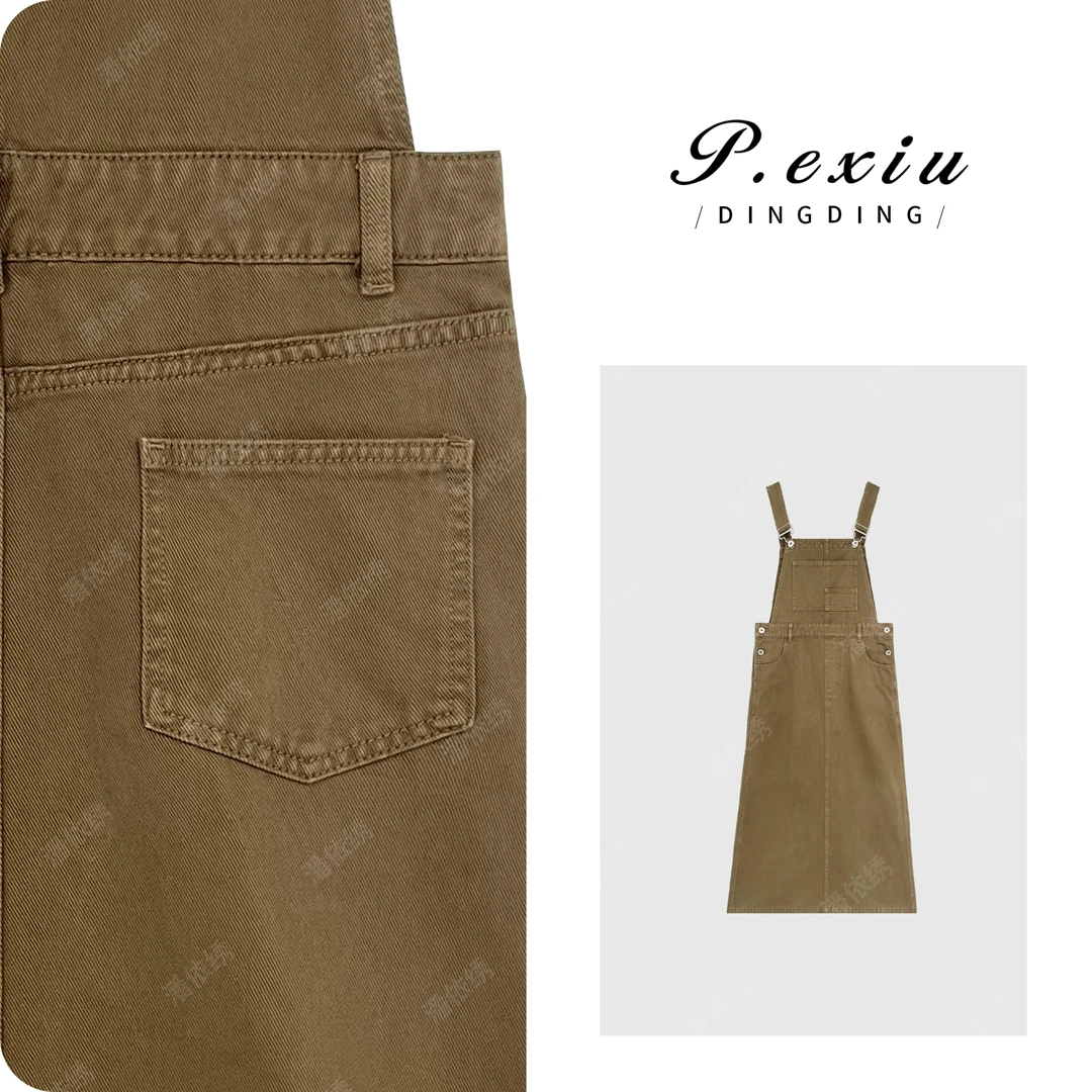 PanYiXiu/潘依绣100%棉工装风多口袋减龄牛仔背带裙 D6593