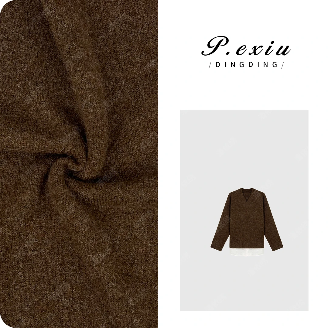 PanYiXiu/潘依绣【咖啡香气】羊-毛花纱拼接慵懒V领针织上衣ZZ0651