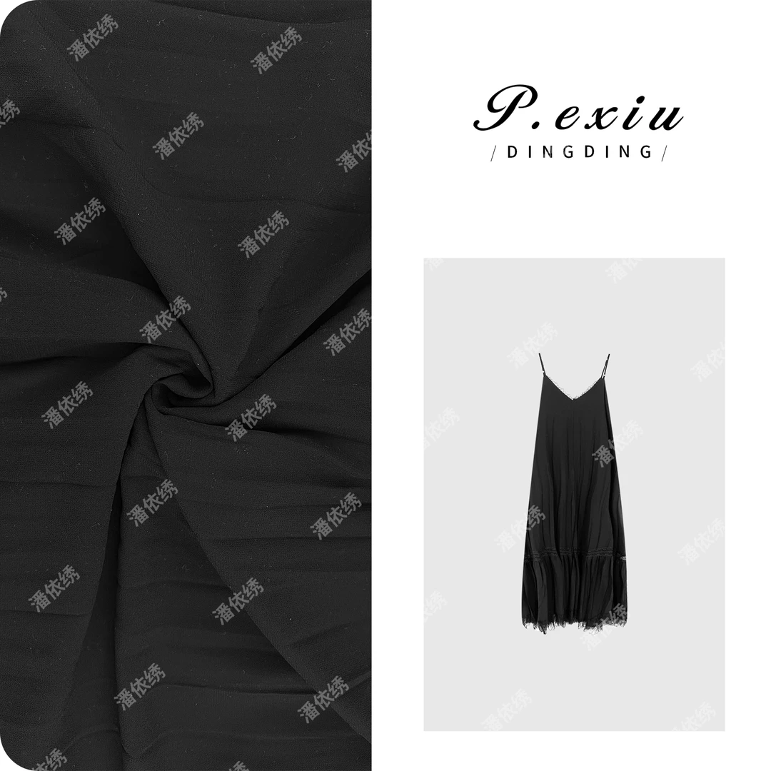 PanYiXiu/潘依绣温柔风优雅气质拼接蕾丝花边吊带连衣裙 W-62106