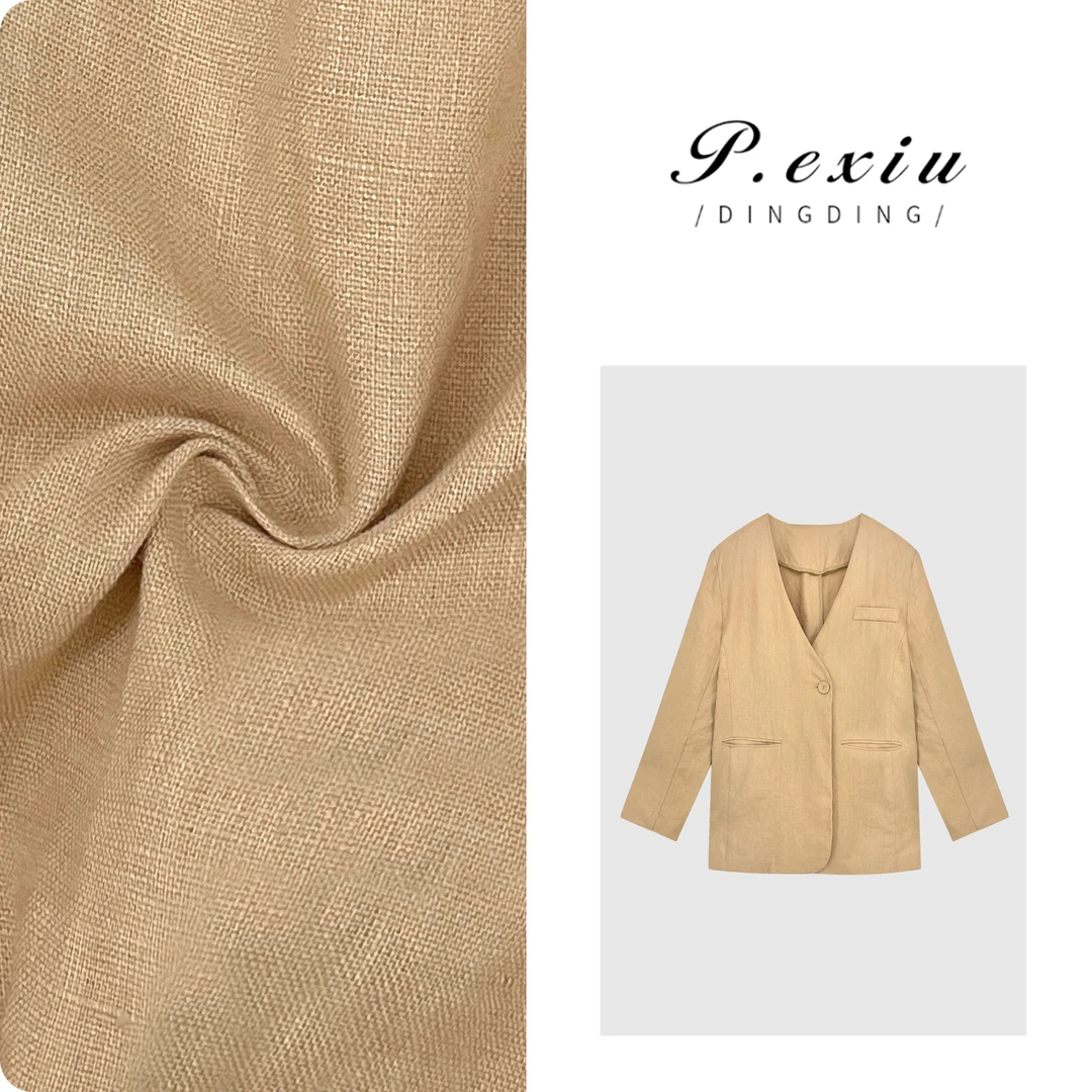 PanYiXiu/潘依绣【波尔尼香槟】100%亚麻质感V领设计感外套 W-61776