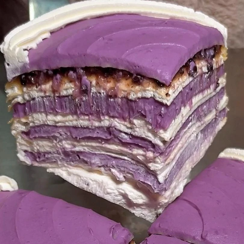 【低卡低糖】芋泥血糯米千层蛋糕（4人份，6英寸直径约15cm高约5cm）