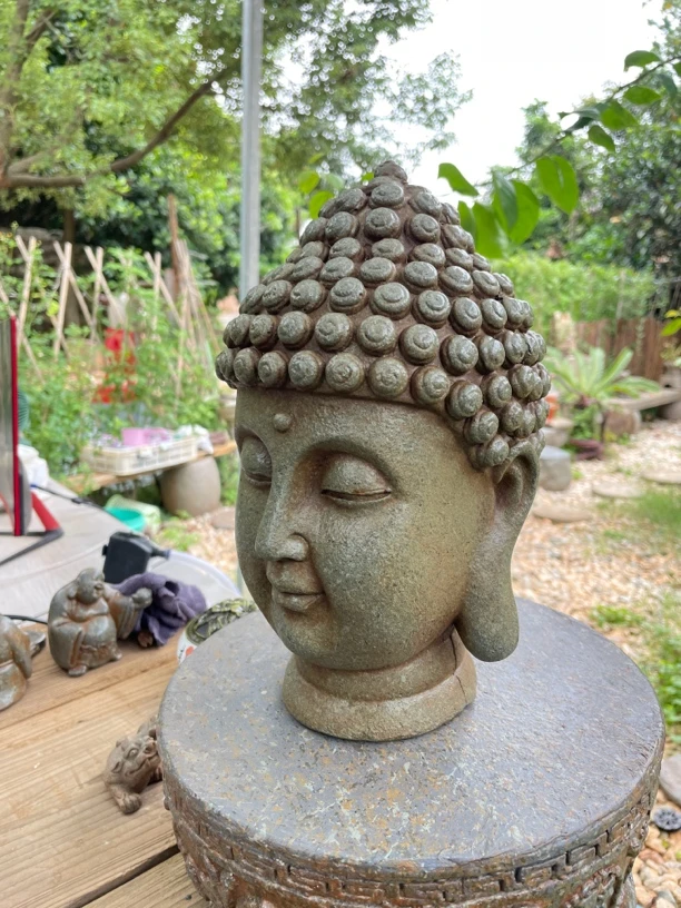 家居庭院复古仿石佛首摆件
