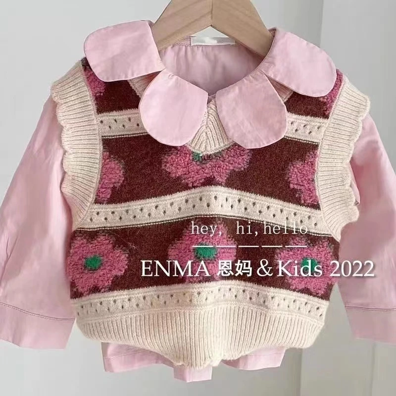 2025秋季新款中小童女童背心毛衣春秋款秋装针织V领外穿马甲儿童