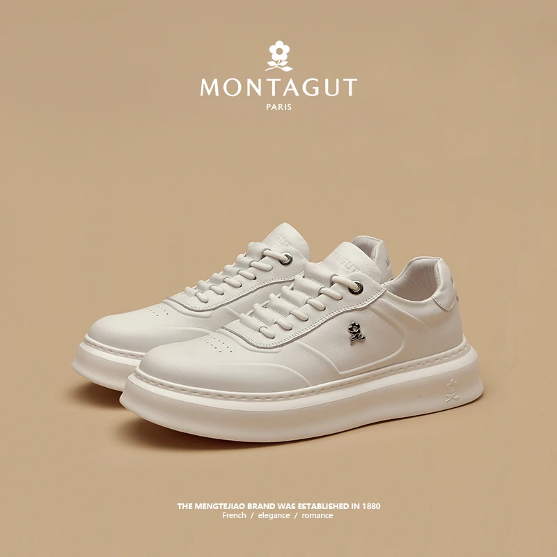 梦特娇高端轻奢上档次头层牛皮鞋子男款时尚百搭小白鞋休闲鞋板鞋