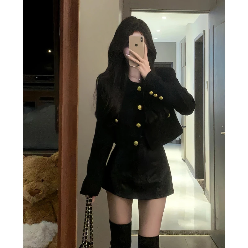 2025春季新款高级感短款百搭小香风外套气质高腰显瘦包臀半身皮裙