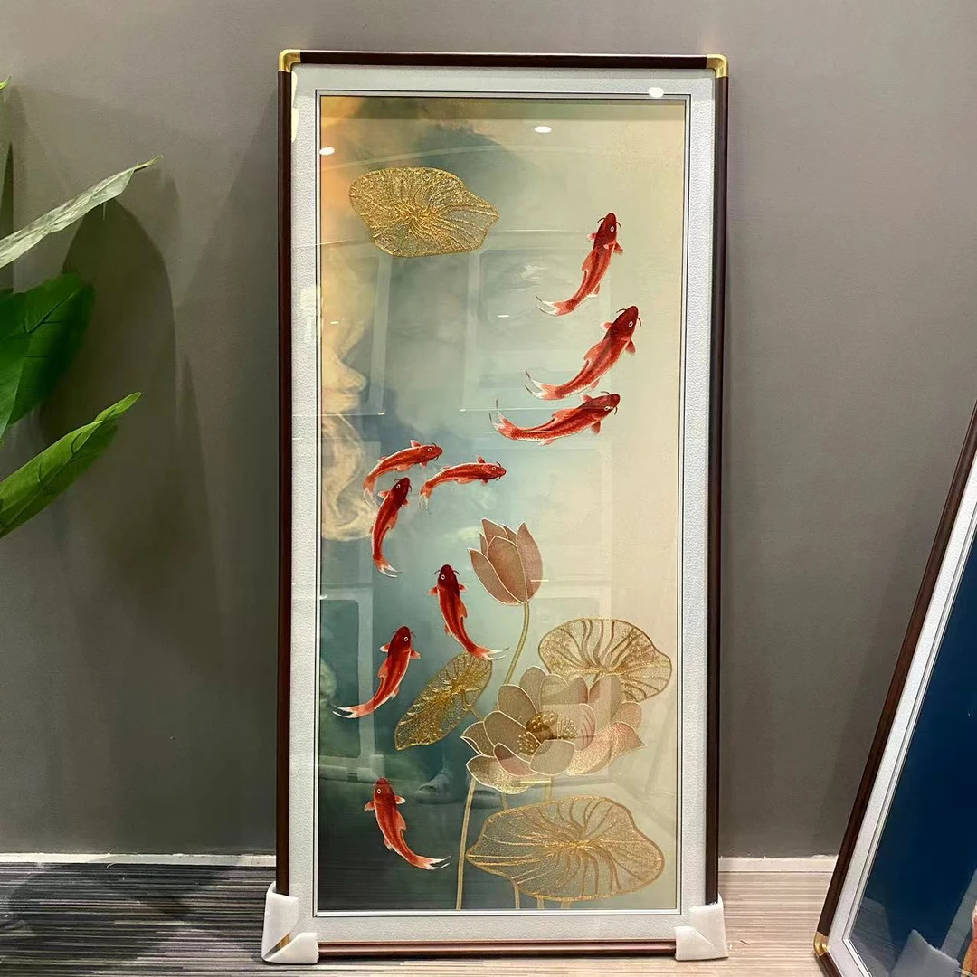 【九鱼金莲】织锦绣成品挂画现代新中式玄关高端刺绣装饰画