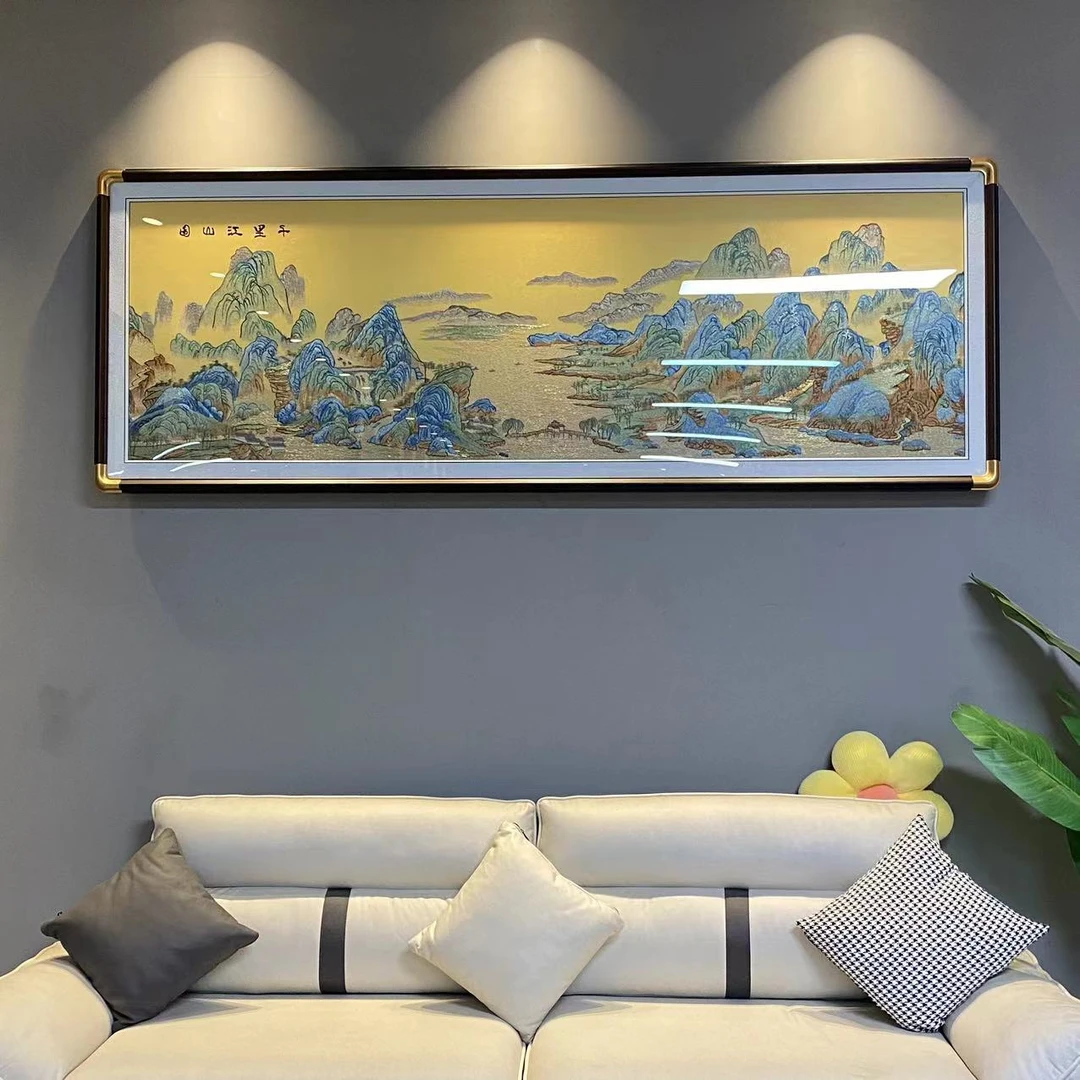 【千里江山题字款】织锦绣客厅挂画刺绣沙发背景墙装饰画山水壁画