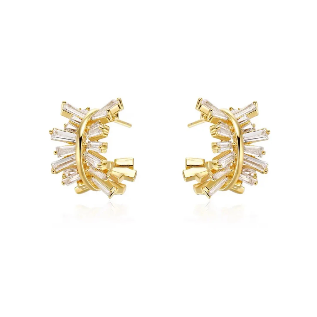 铜合金锆石耳饰 小众设计不规则百钉耳环E0923