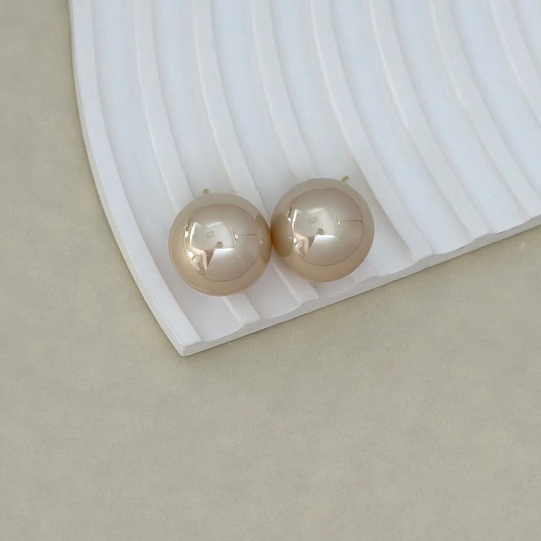 铜合金仿珍珠耳饰 香槟色复古赫本风大颗珠珠耳钉E0942