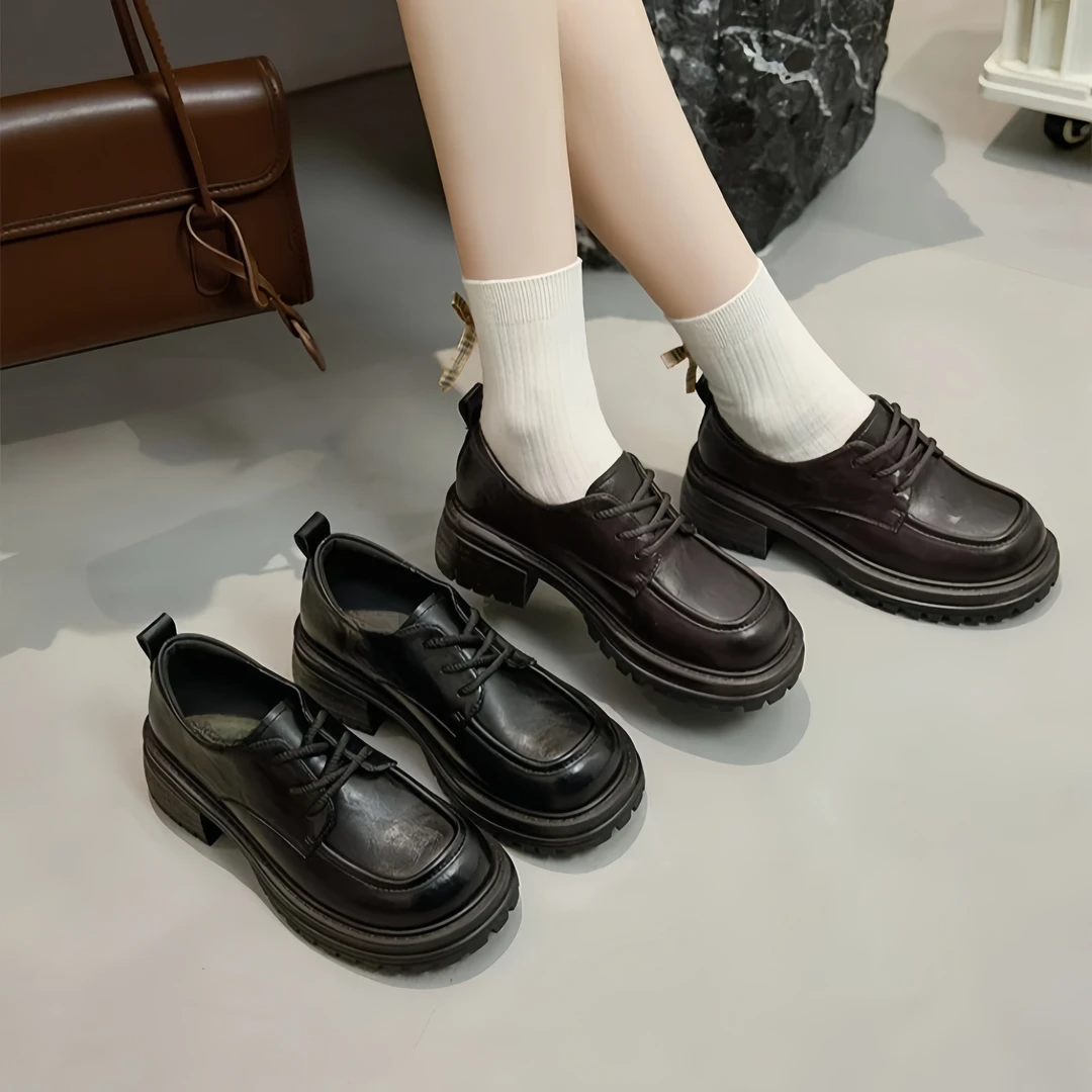 2024秋季英伦风深口系带厚底头层牛皮乐福鞋2565