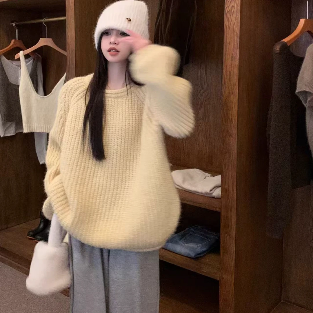 韩曼惠温柔风软糯灯笼袖毛衣女款秋冬慵懒高级感宽松粗毛线针织衫