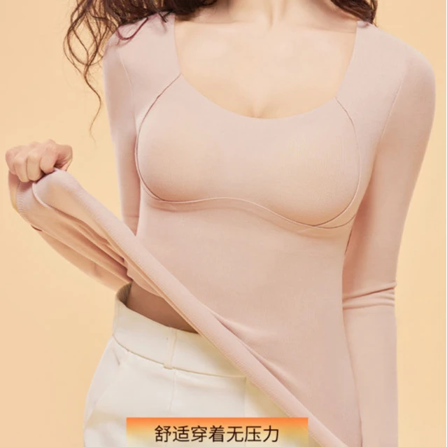 【羊毛蚕丝】2免穿内衣保暖修身长袖上衣女新款加绒无痕内搭打底衣