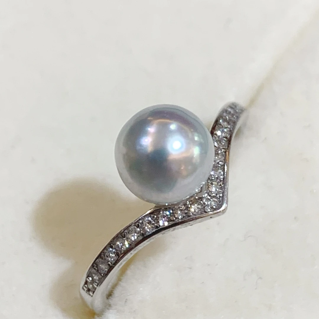 S925银镶嵌海水真多麻珍珠戒指轻奢百搭