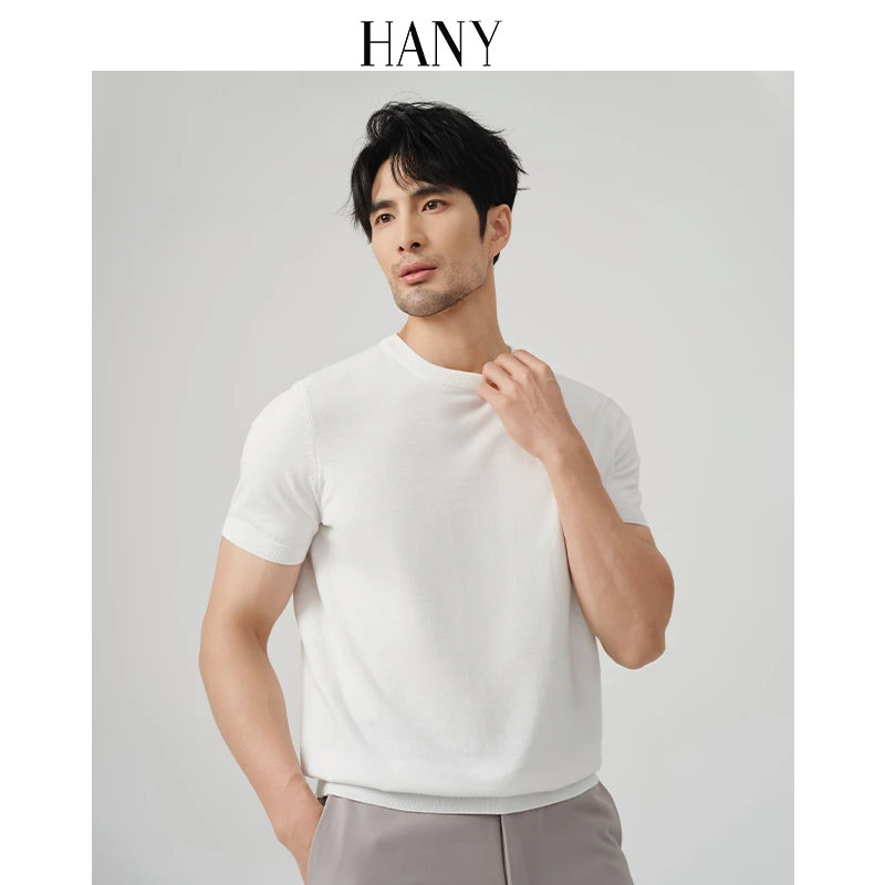 HANY【100支纯棉】汉尼t恤男短袖纯白色针织打底衫男士高级男装春夏