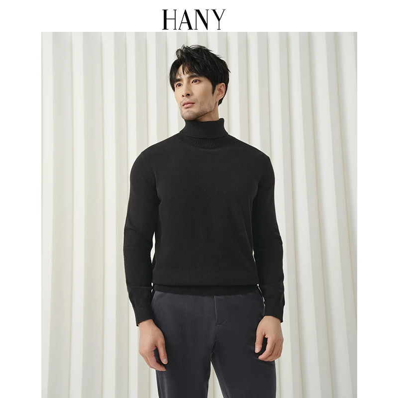 HANY【小山羊绒100】BABY绒纯羊绒衫男士高领针织衫黑毛衣康赛妮