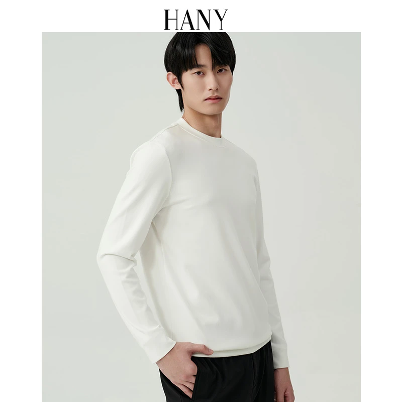HANY【莫代尔棉羊毛】长袖T恤男士针织衫保暖白色内搭打底衫春夏