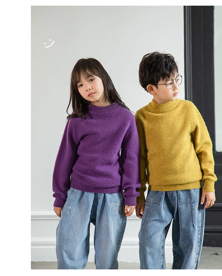 100%纯羊毛男宝女宝加厚圆领羊毛衫儿童绒毛衣秋冬季针织打底衫