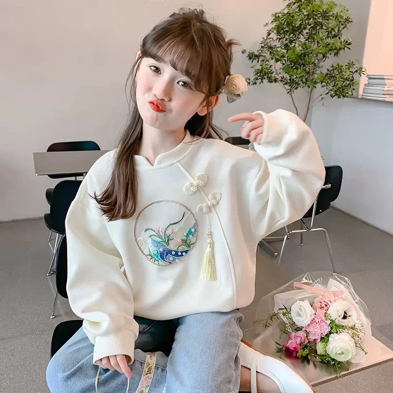 女童加绒加厚卫衣秋冬款洋气中国风儿童冬装新中式童装小女孩上衣