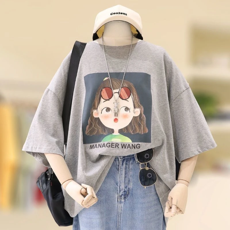 女童宽松短袖T恤夏季韩版圆领上衣中大童夏装休闲半袖母女亲子装t
