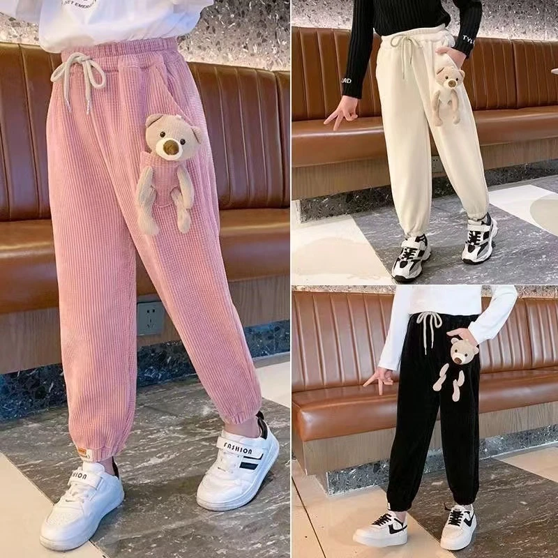 女童裤子冬装外穿洋气一体绒儿童保暖休闲裤中大童加绒加厚运动裤