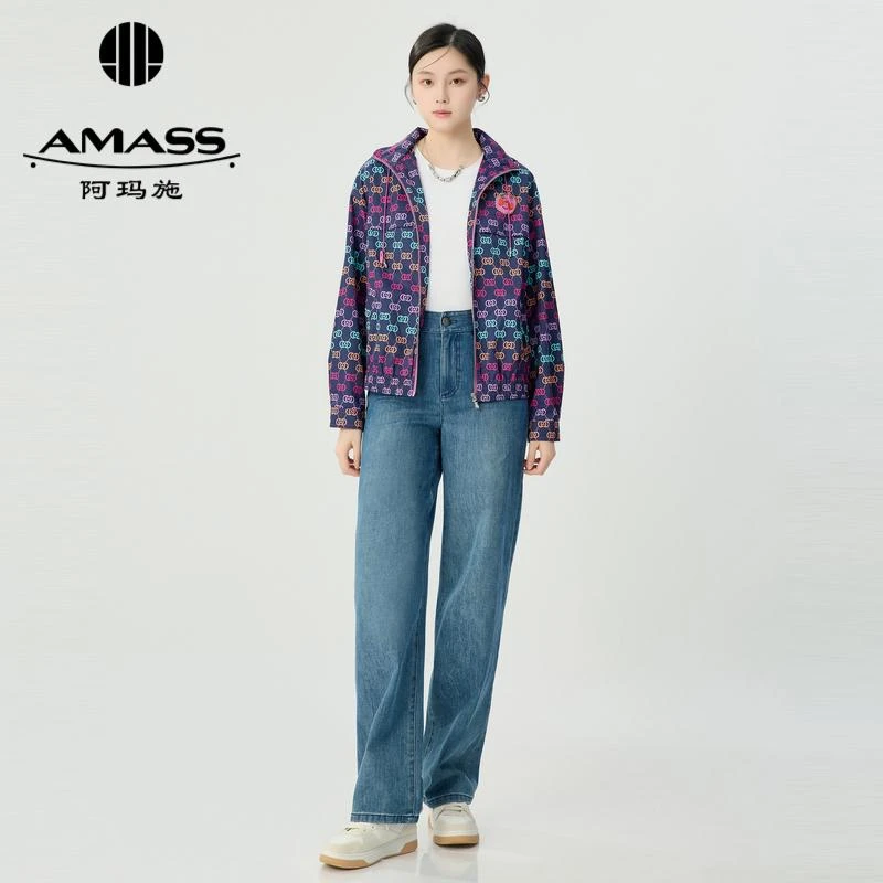 阿玛施AMASS 时尚酷感印花章仔拉链夹克外套阿玛施5400658