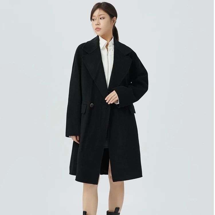 阿玛施秋冬新款双排扣双面呢大衣外套女士时尚气质毛呢5400858