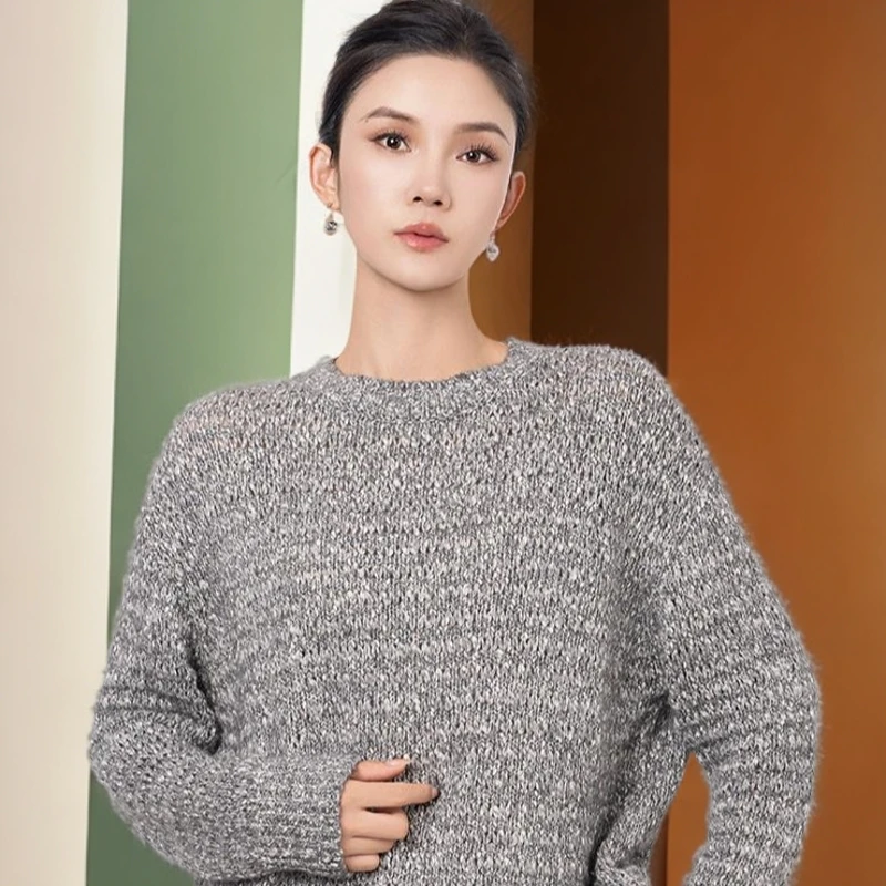 AMASS/阿玛施花灰色毛衣长袖针织衫时尚休闲宽松秋冬阿玛施548006