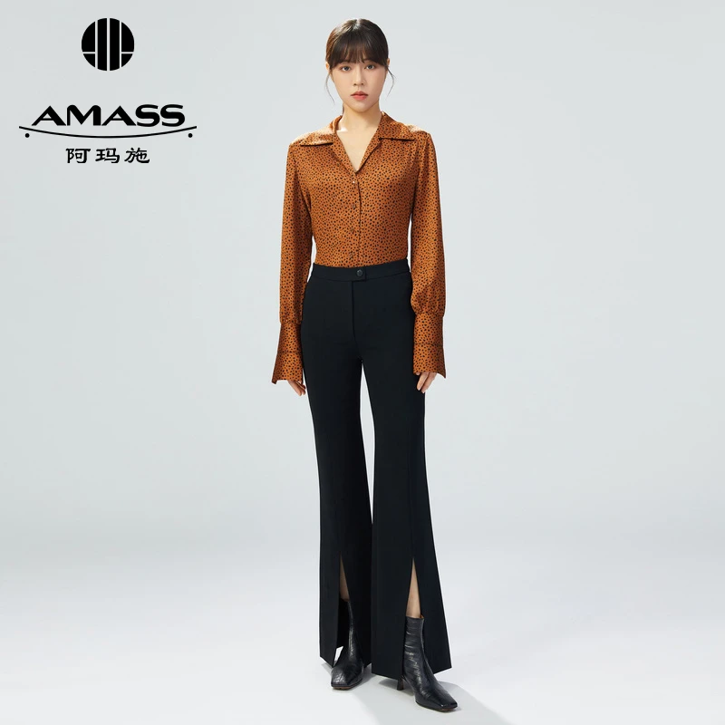 AMASS/阿玛施夏季薄款女装专柜上衣棕色衬衫波点阿玛施条纹衬衫