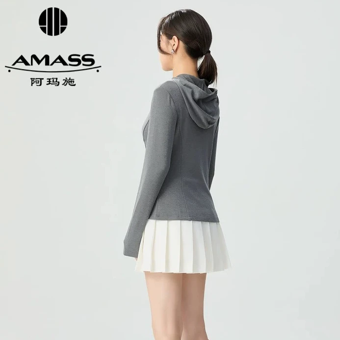 AMASS/阿玛施通勤休闲修身长袖纱衣连帽衫卫衣网纱打阿玛施帽衫