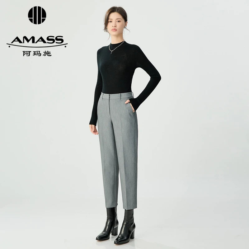 阿玛施时尚休闲经典通勤西裤烟管裤休闲裤直筒时尚双褶直筒西裤