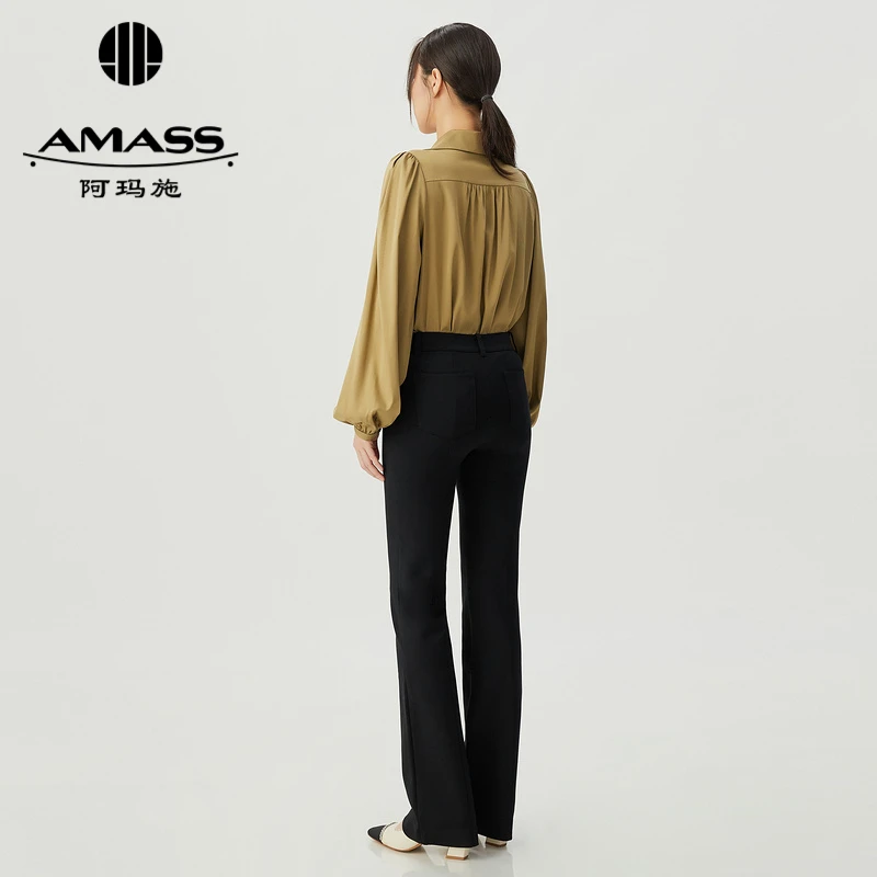 阿玛施直筒裤中腰直筒保暖长裤时尚休闲显中腰直筒休闲长裤